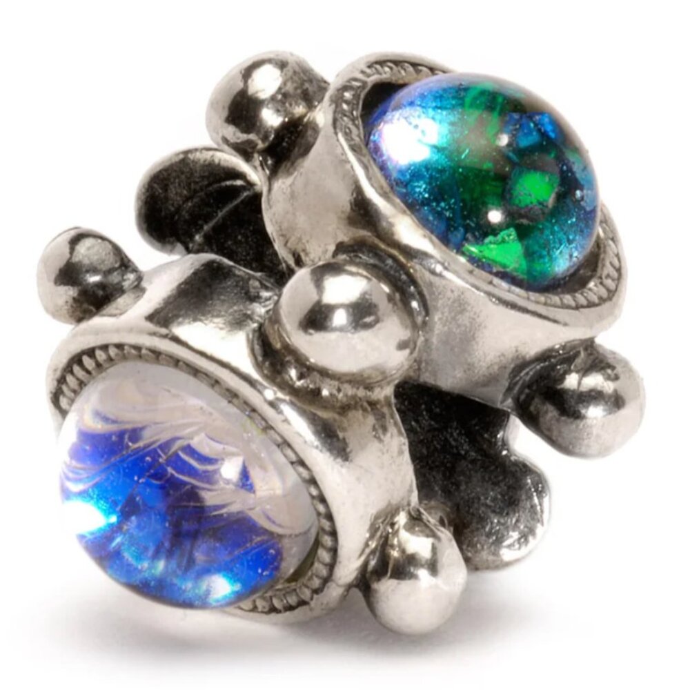 Authentic Trollbeads Sterling Silver "Trinity" Dichroic Glass Bead Charm Retired